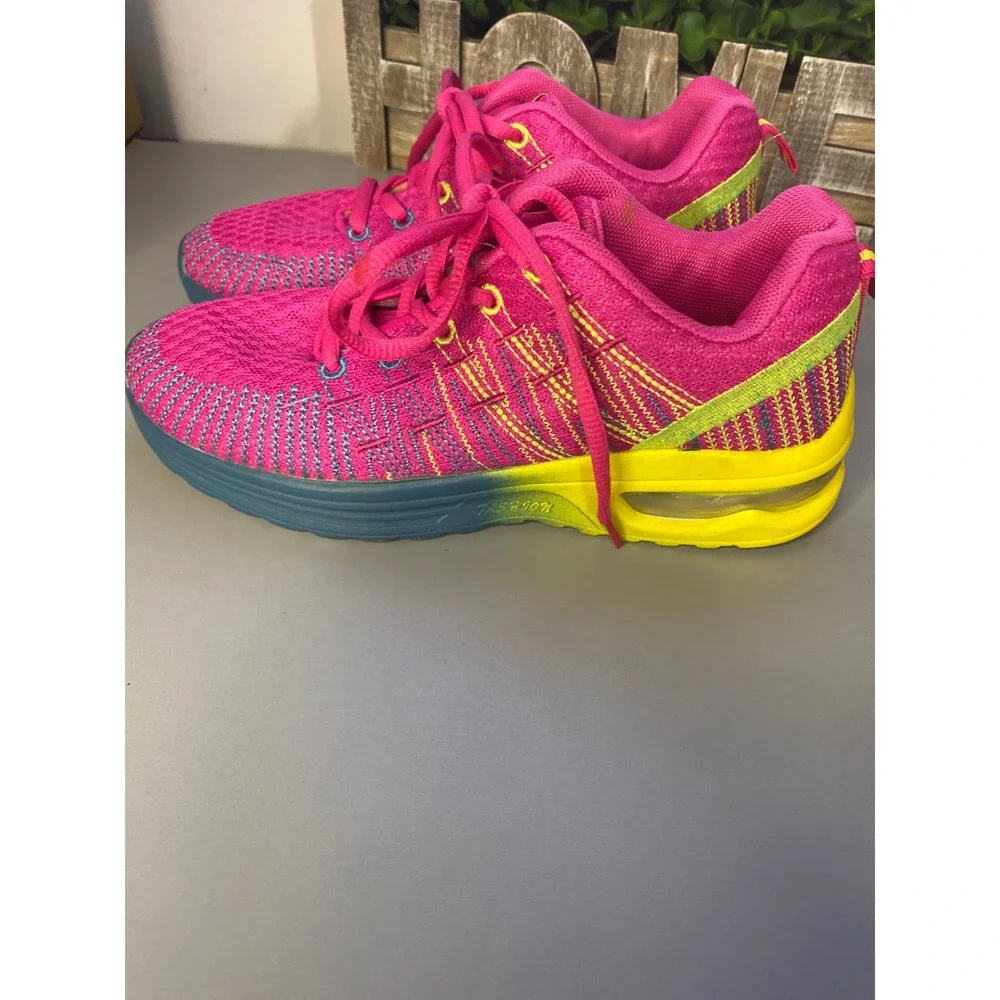 Women's Athletic Shoes‎ Pink Yellow Blue Lace Up Fashion Sneakers Size Unknown - Picture 2 of 7